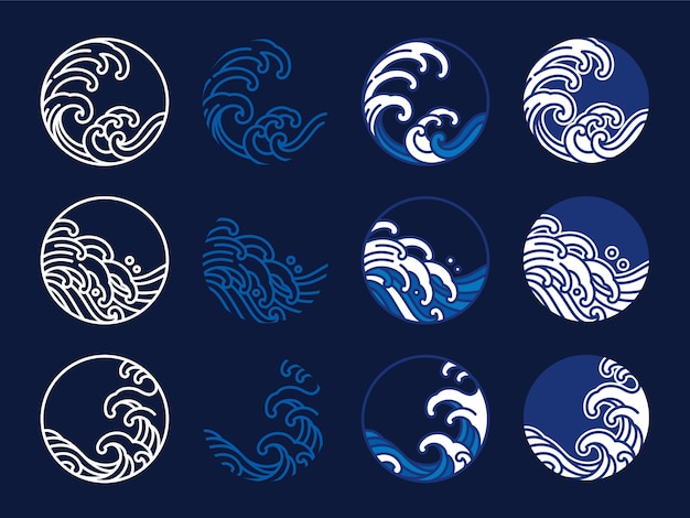 Japan water and ocean wave. Oriental style graphic design. Line art