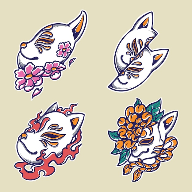 japanese anbu mask vector set