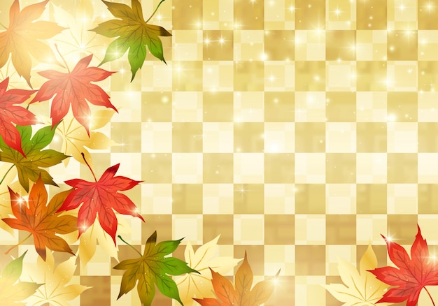 Japanese autumn on gold background