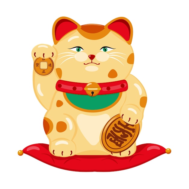 Japanese cat of good luck, symbol of wealth, well-being in cartoon style isolated on white.