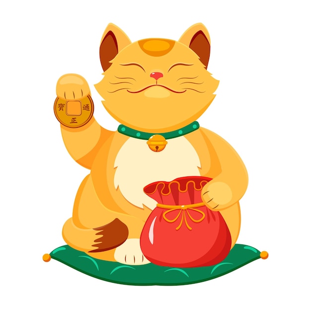 Japanese cat of luck maneki neko with raised paw traditional asian symbol of good luck and wealth