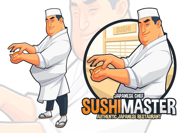 Japanese Chef Preparing Sushi Illustration