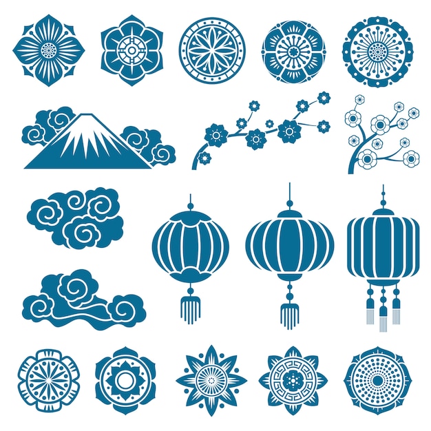 Japanese and chinese asian motif vector decor elements