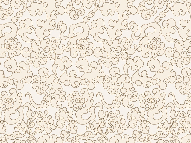 Japanese cloud pattern Seamless asian background with abstract waves Beige backdrop art sky texture curly eastern style Traditional cloudscape Decor textile wrapping paper vector print