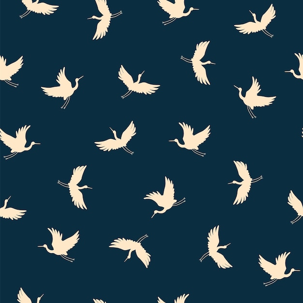 Japanese crane vector seamless silhouette pattern