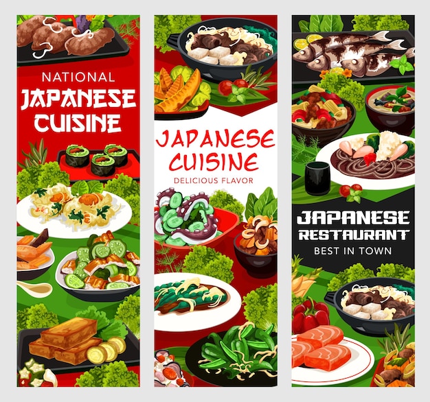 Japanese cuisine vector restaurant banners set