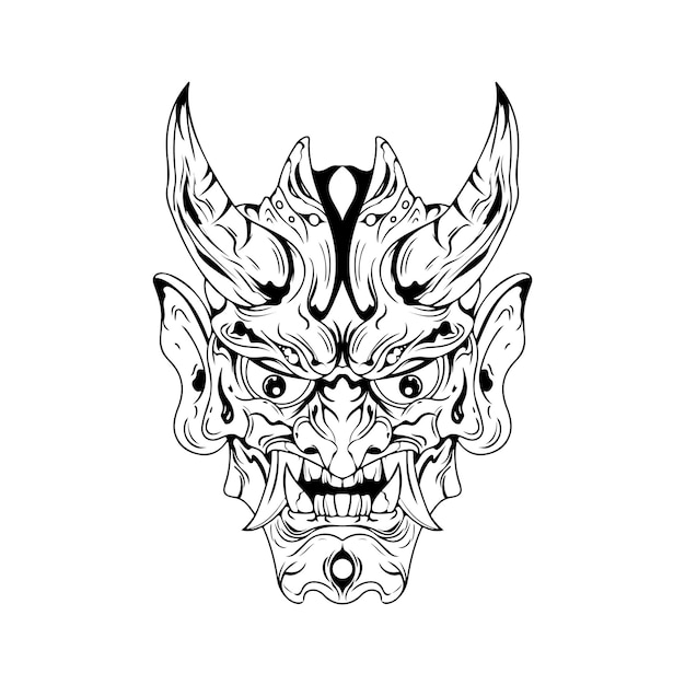 Japanese Culture demon mask or oni mask with hand draw style on white background for tattoos