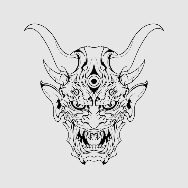 Japanese Culture demon mask or oni mask with hand draw style on white background