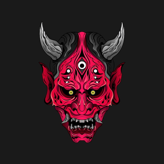 Japanese Culture Red demon hanya mask or oni mask with hand draw style on white background