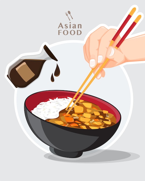 Japanese curry, Japanese food curry with rice Vector illustration