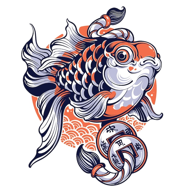 japanese cute goldfish vector art