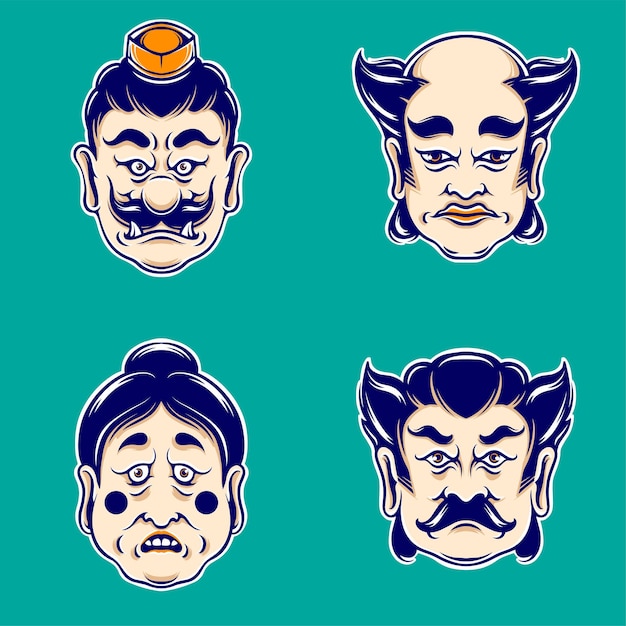 japanese cute mask vector set