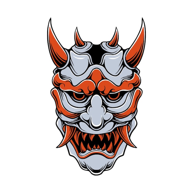 Japanese demon evil mask vector mascot logo illustration