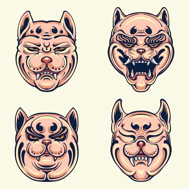 Japanese  dog mask vector set