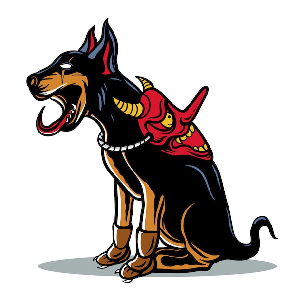 Japanese dog with devil mask illustration