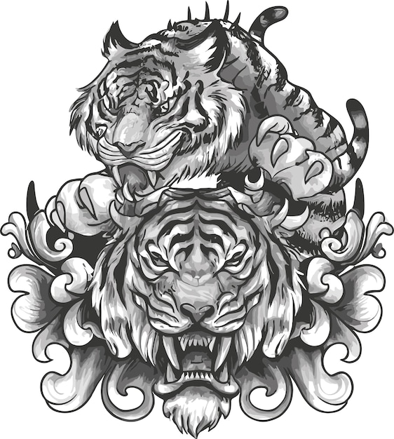 Vector japanese dragon asian japanese tiger mythological animal or traditional reptile symbol for tattoo