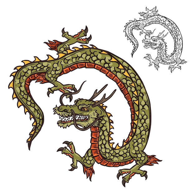 Vector japanese dragon tattoo design or religion mascot