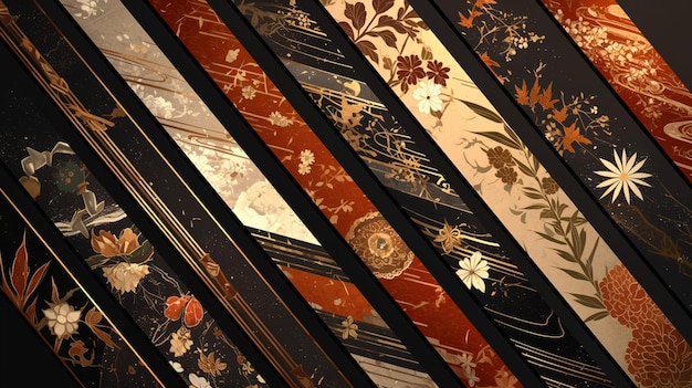 Japanese fabric dividers with traditional motifs