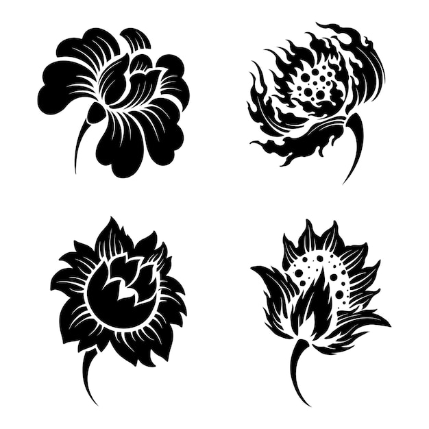 japanese flower silhouette vector set