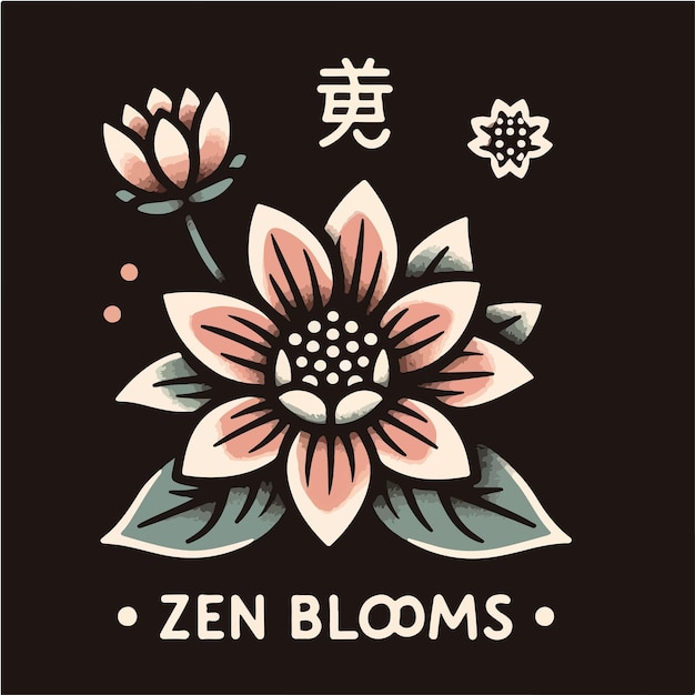 Vector japanese flower vector with tshirt concept design black background