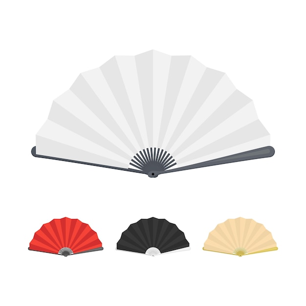 Japanese Folding Paper Fan Color Set Vector