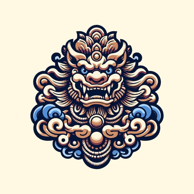 Japanese foo dogs komainu artwork tattoo vector illustration