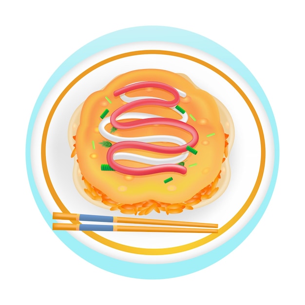 Japanese food 3d illustration of omelet rice with sauce and mayonnaise