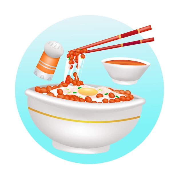 Japanese food 3d illustration of traditional food fermented soy soy sauce and salt