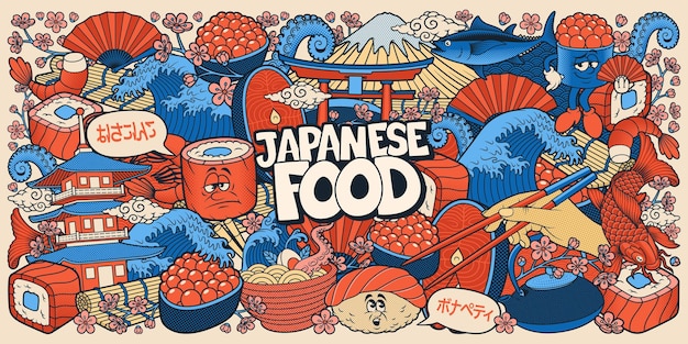 Japanese Food Doodle Background