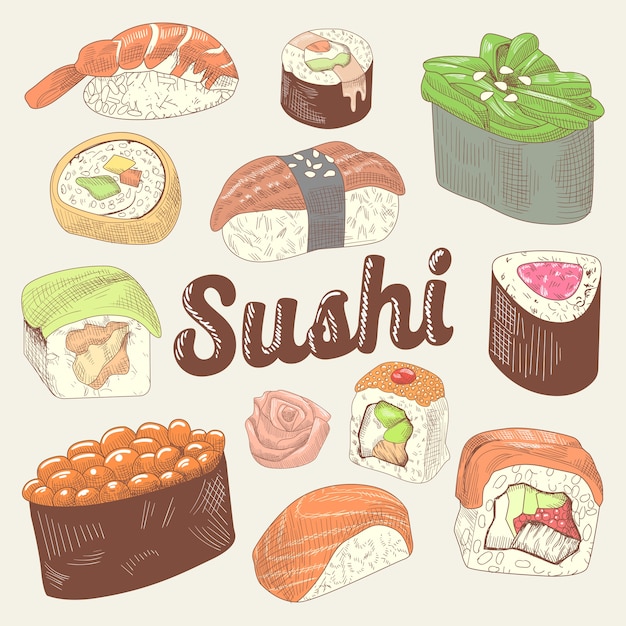 Japanese Food Hand Drawn Set