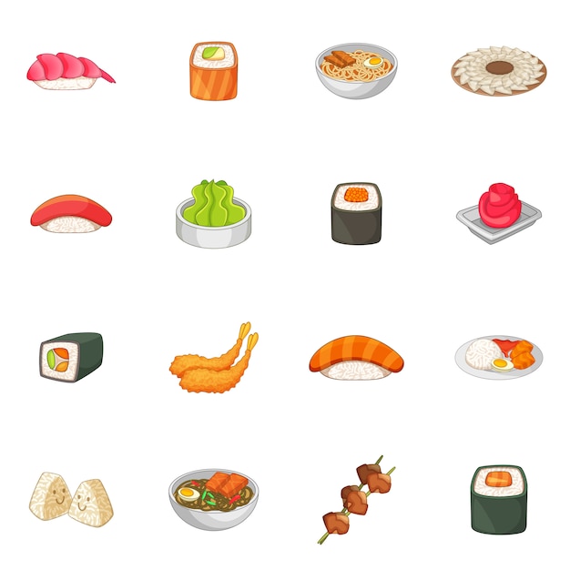 Japanese food icons set