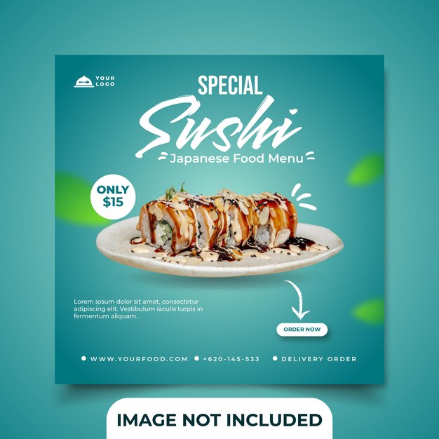 Vector japanese food special sushi social media post square banner template premium vector