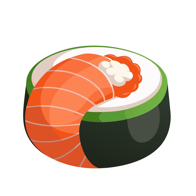 Japanese food sushi in cartoon style on white background