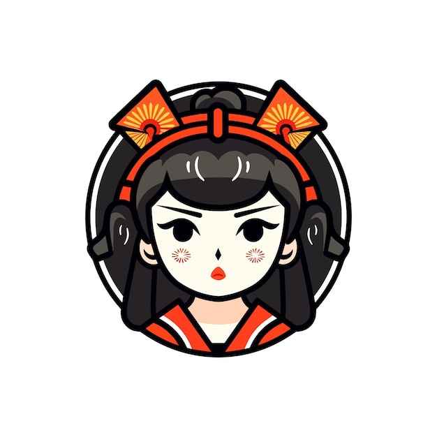 japanese geisha girl hand drawn logo design illustration