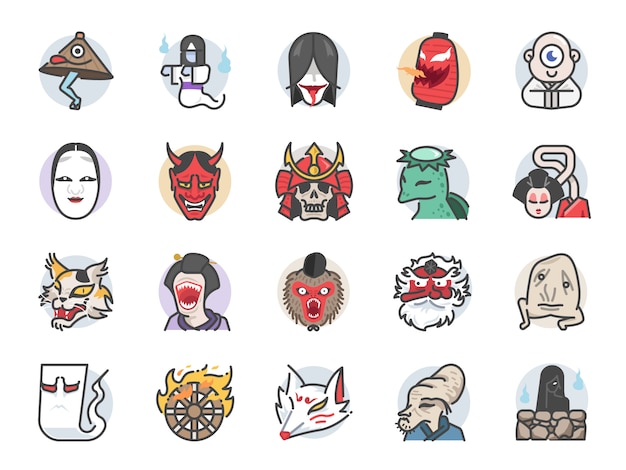 Japanese ghost icon set.