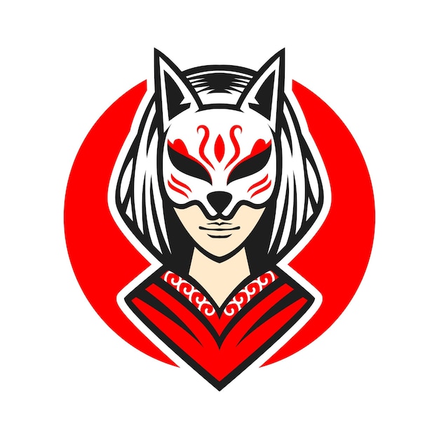 Japanese girl with kitsune mask vector illustration