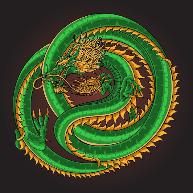 Japanese green dragon illustration Tattoo design details