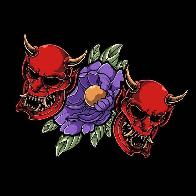 Japanese Hannya Oni mask with flower