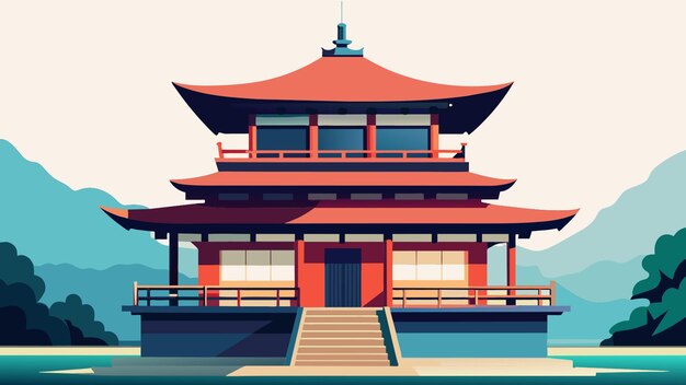 Vector japanese house high detail white background vector illustration flat 2