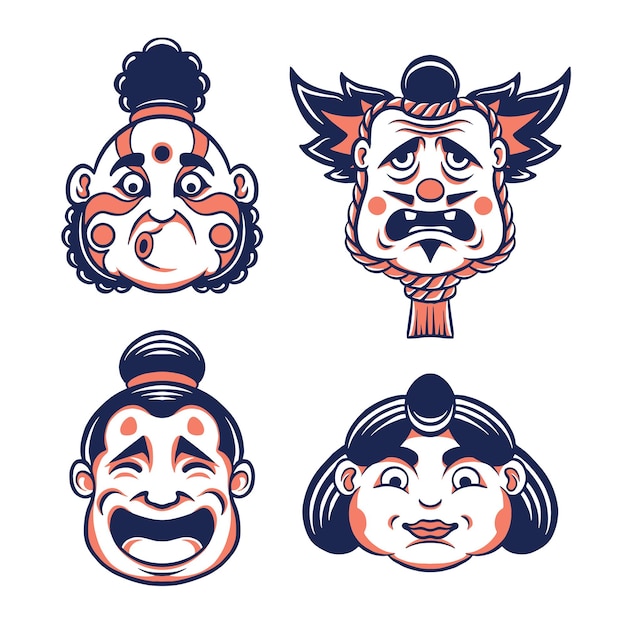 japanese kawaii mask vector set