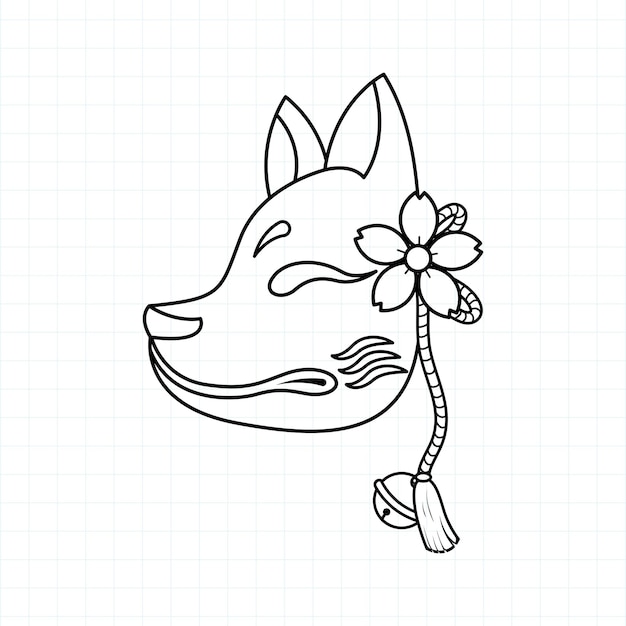 Japanese kitsune mask coloring page, Vector illustration