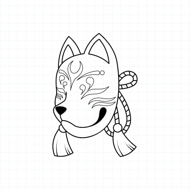 Japanese kitsune mask coloring page, Vector illustration