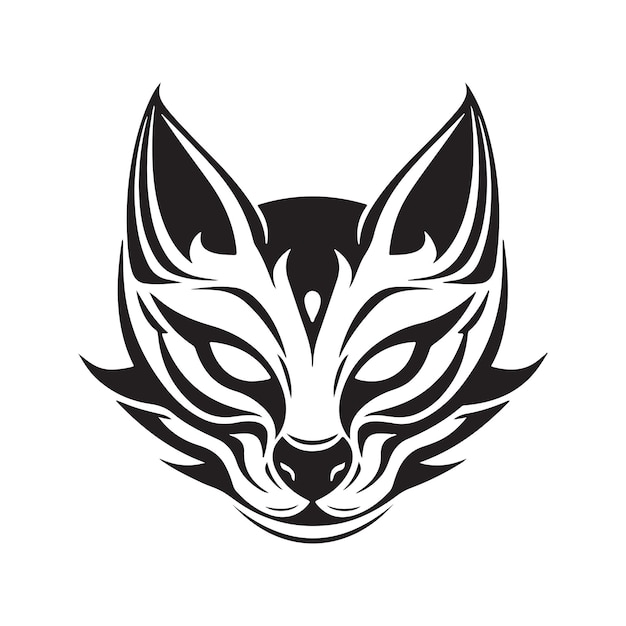 Japanese kitsune mask logo concept black and white color hand drawn illustration