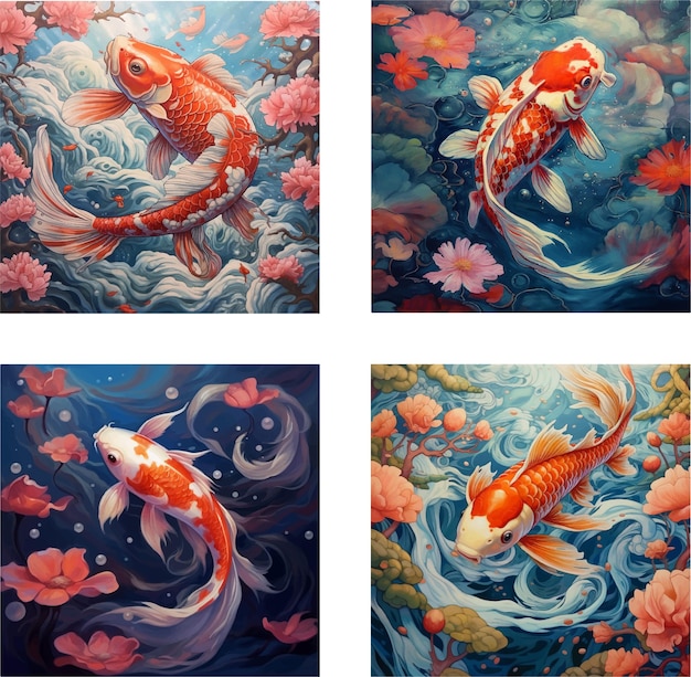 japanese koi fish swimming Vintage poster Generative ai