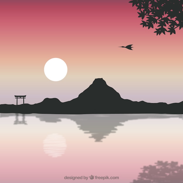 Vector japanese landscape with mount fuji