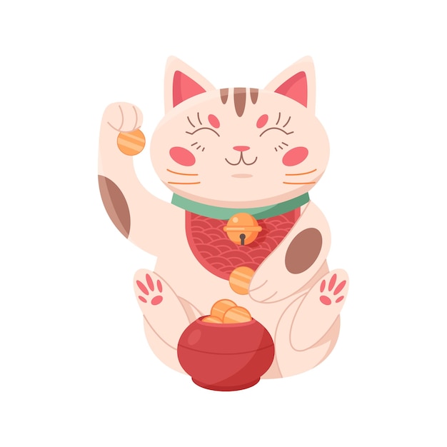 Japanese lucky cat with golden coins