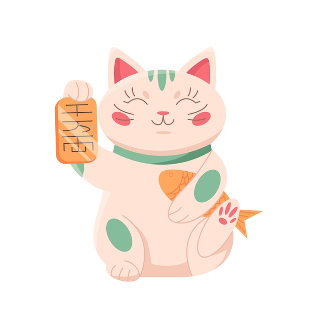 Japanese lucky cat with golden koi