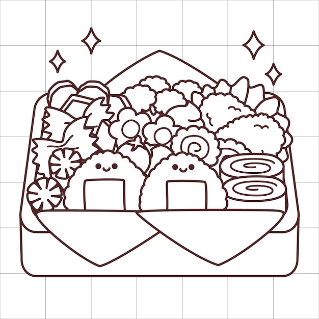 Vector japanese lunch box bento coloring page