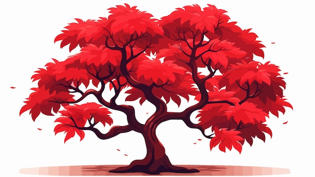 Vector japanese maple tree flat vector illustration on white background