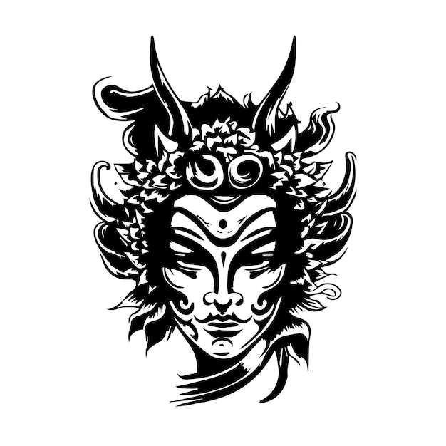 Vector japanese mask line art hand drawn illustration